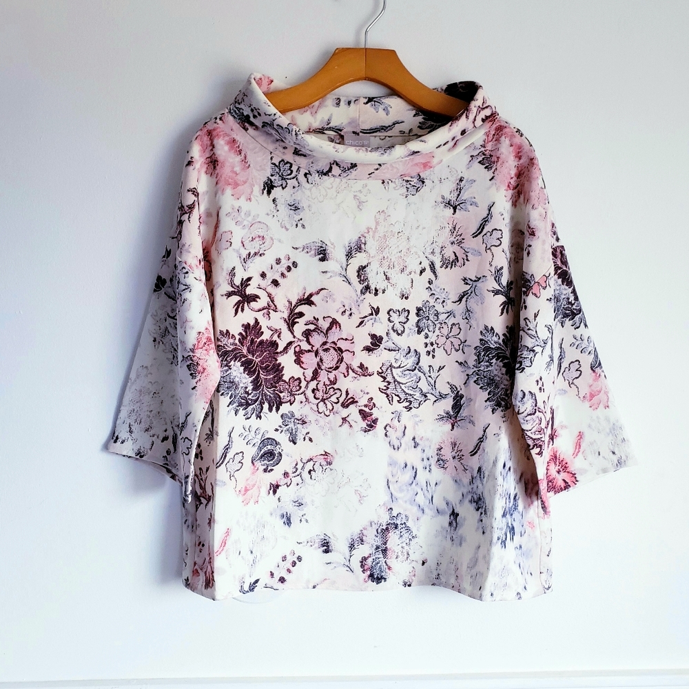 Chico's Parisian Floral Bella Pink Top